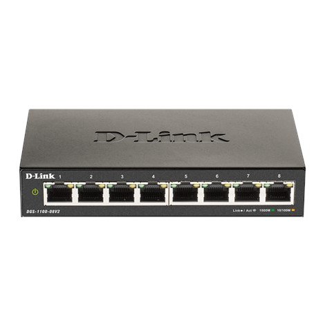 D-Link | Smart Gigabit Ethernet Switch | DGS-1100-08V2 | Managed | Desktop | 1 Gbps (RJ-45) ports quantity | SFP ports quantity